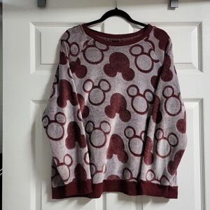 Disney Burgundy  Mickey Mouse Patterned Lounge Wear Terry Sweatshirt - Size L